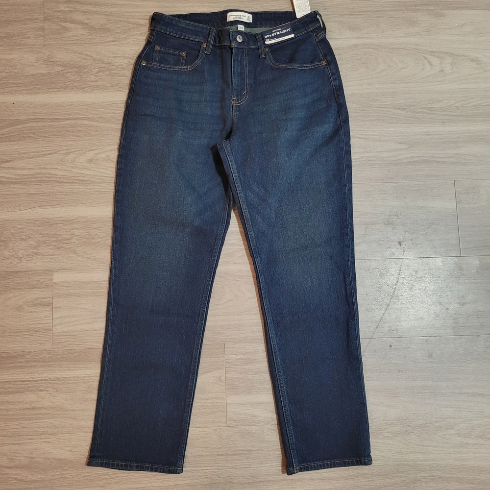 Abercrombie & Fitch Curve Love 90s Straight Mid Rise Jeans Dark Wash 30 Regular